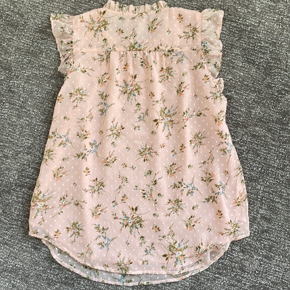 Loft flutter sleeve tank in pink floral pattern, Sz S - Picture 3 of 3
